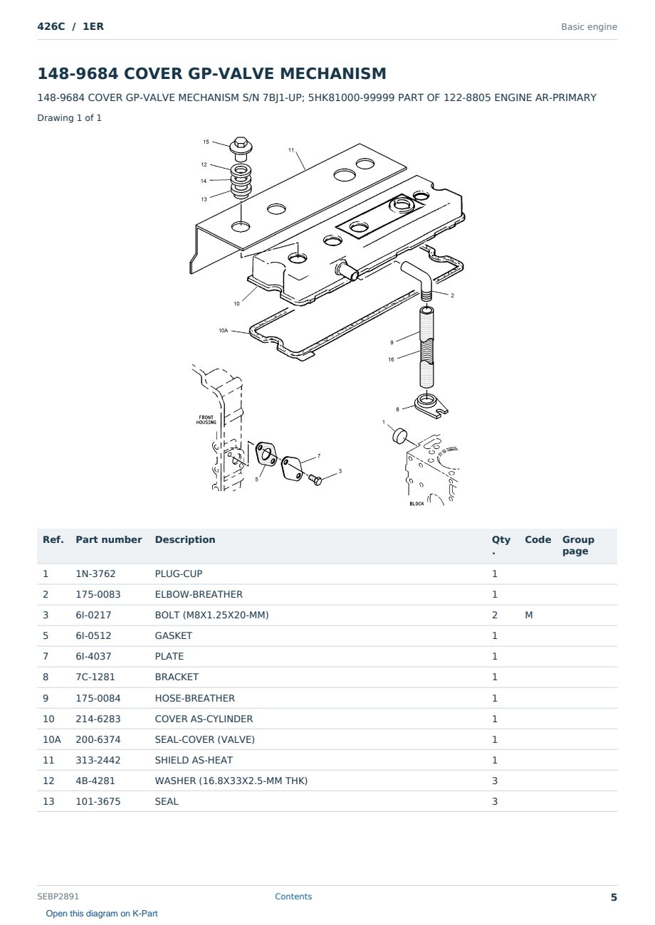 Caterpillar 426C S/N 1ER Partsbook SEBP2891 (English) - sample page 5 of 10 Caterpillar 426C S/N 1ER Partsbook SEBP2891 (English) - sample page 5 of 10