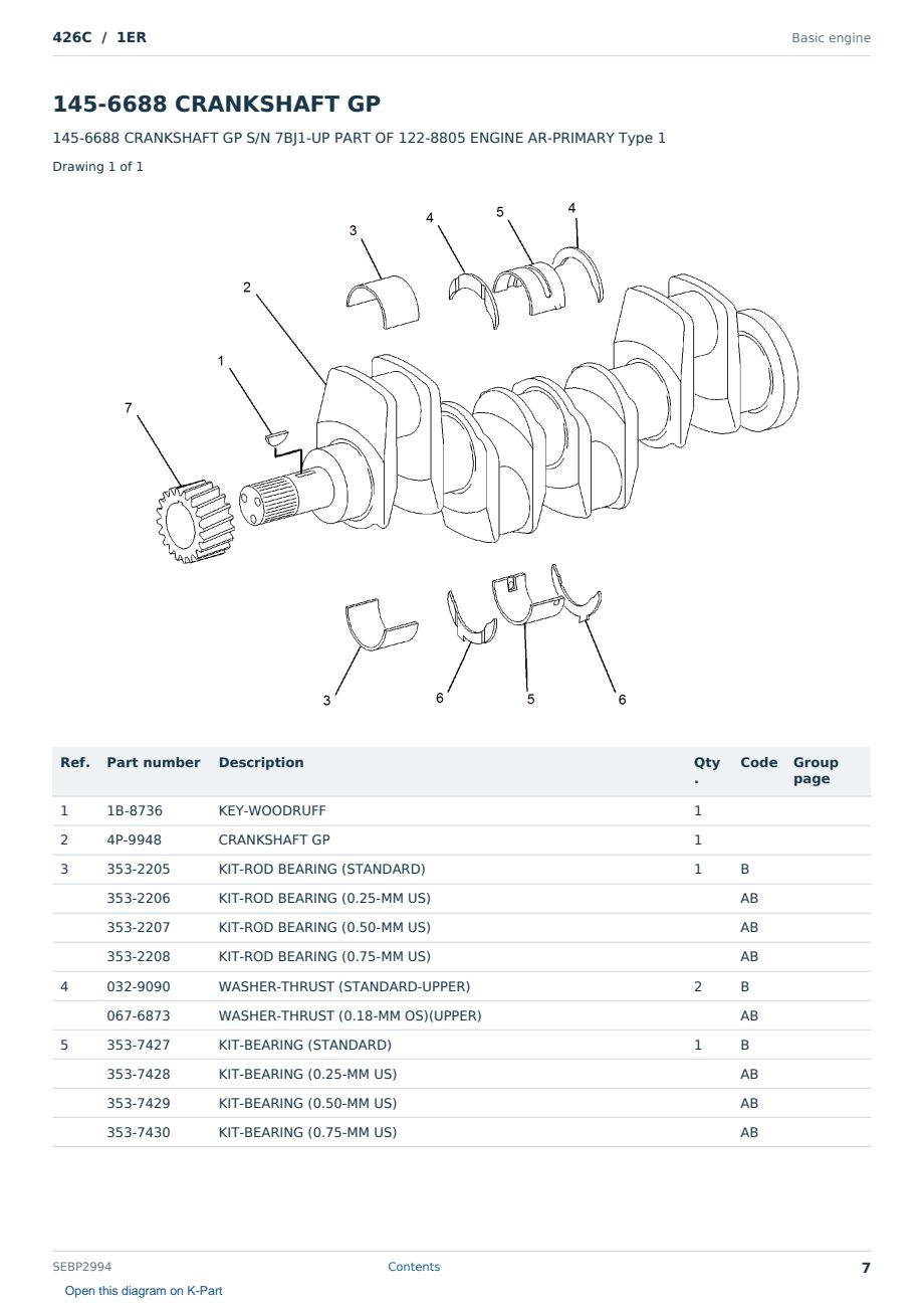 Caterpillar 426C S/N 1ER Partsbook SEBP2994 (English) - sample page 7 of 10 Caterpillar 426C S/N 1ER Partsbook SEBP2994 (English) - sample page 7 of 10