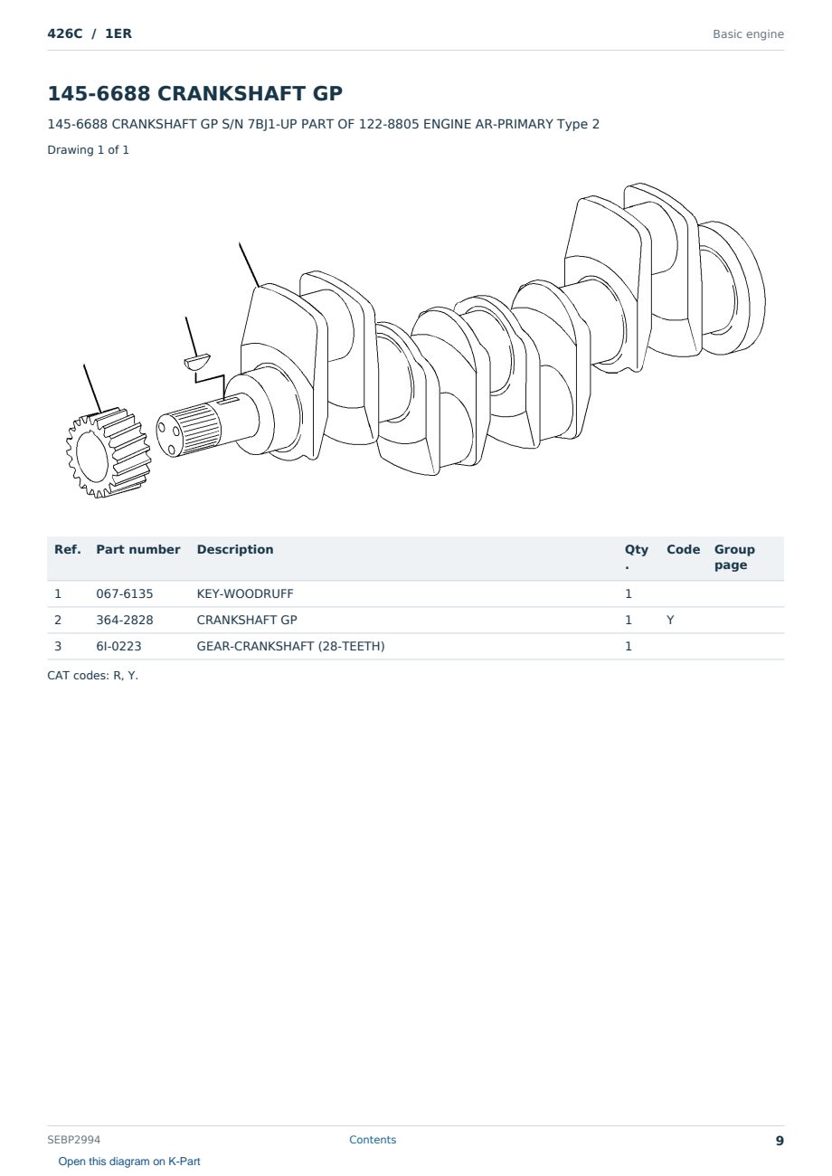 Caterpillar 426C S/N 1ER Partsbook SEBP2994 (English) - sample page 9 of 10 Caterpillar 426C S/N 1ER Partsbook SEBP2994 (English) - sample page 9 of 10