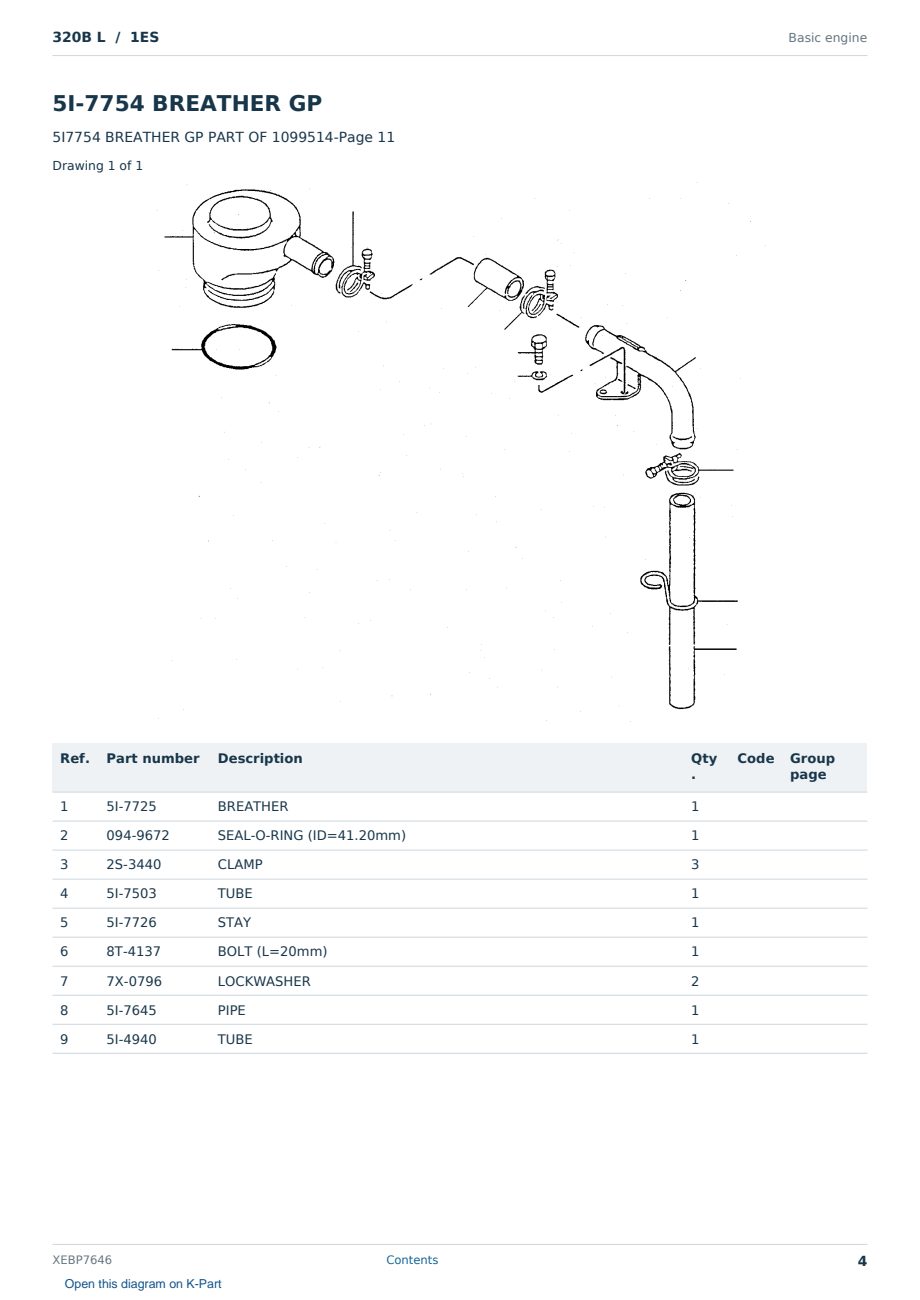Caterpillar 320B L S/N 1ES Partsbook XEBP7646 (English) - sample page 4 of 10 Caterpillar 320B L S/N 1ES Partsbook XEBP7646 (English) - sample page 4 of 10