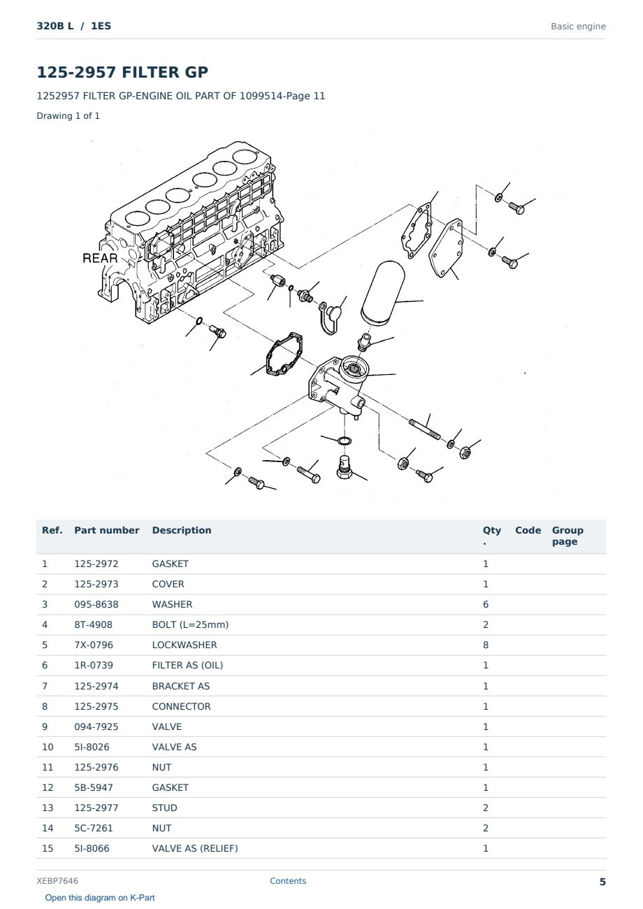 Caterpillar 320B L S/N 1ES Partsbook XEBP7646 (English) - sample page 5 of 10 Caterpillar 320B L S/N 1ES Partsbook XEBP7646 (English) - sample page 5 of 10