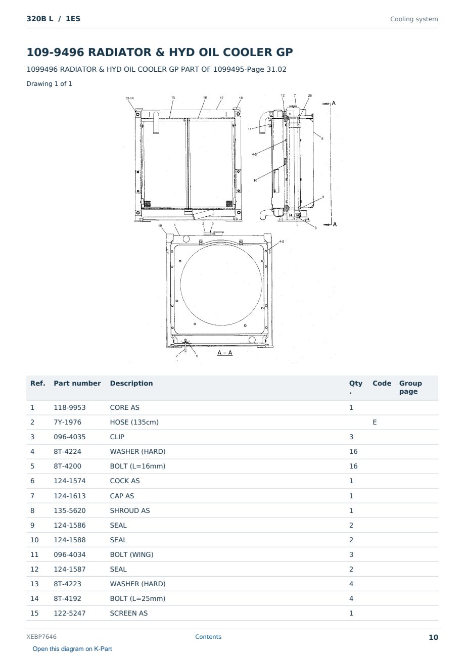 Caterpillar 320B L S/N 1ES Partsbook XEBP7646 (English) - sample page 10 of 10 Caterpillar 320B L S/N 1ES Partsbook XEBP7646 (English) - sample page 10 of 10