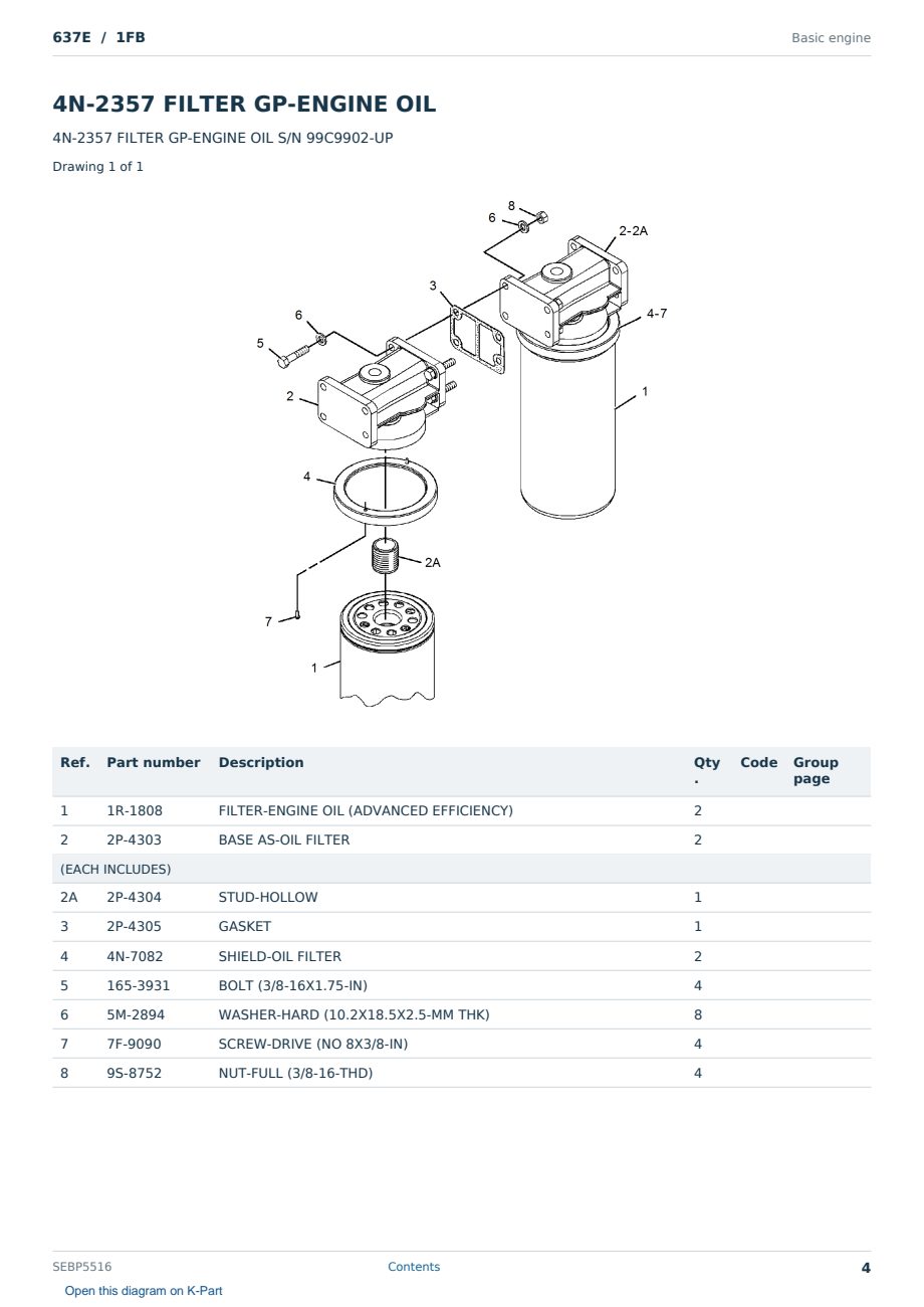Caterpillar 637E S/N 1FB Partsbook SEBP5516 (English) - sample page 4 of 10 Caterpillar 637E S/N 1FB Partsbook SEBP5516 (English) - sample page 4 of 10