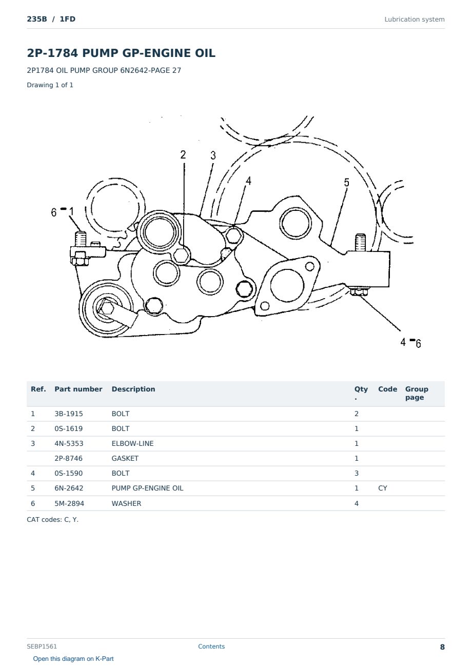 Caterpillar 235B S/N 1FD Partsbook SEBP1561 (English) - sample page 8 of 10 Caterpillar 235B S/N 1FD Partsbook SEBP1561 (English) - sample page 8 of 10