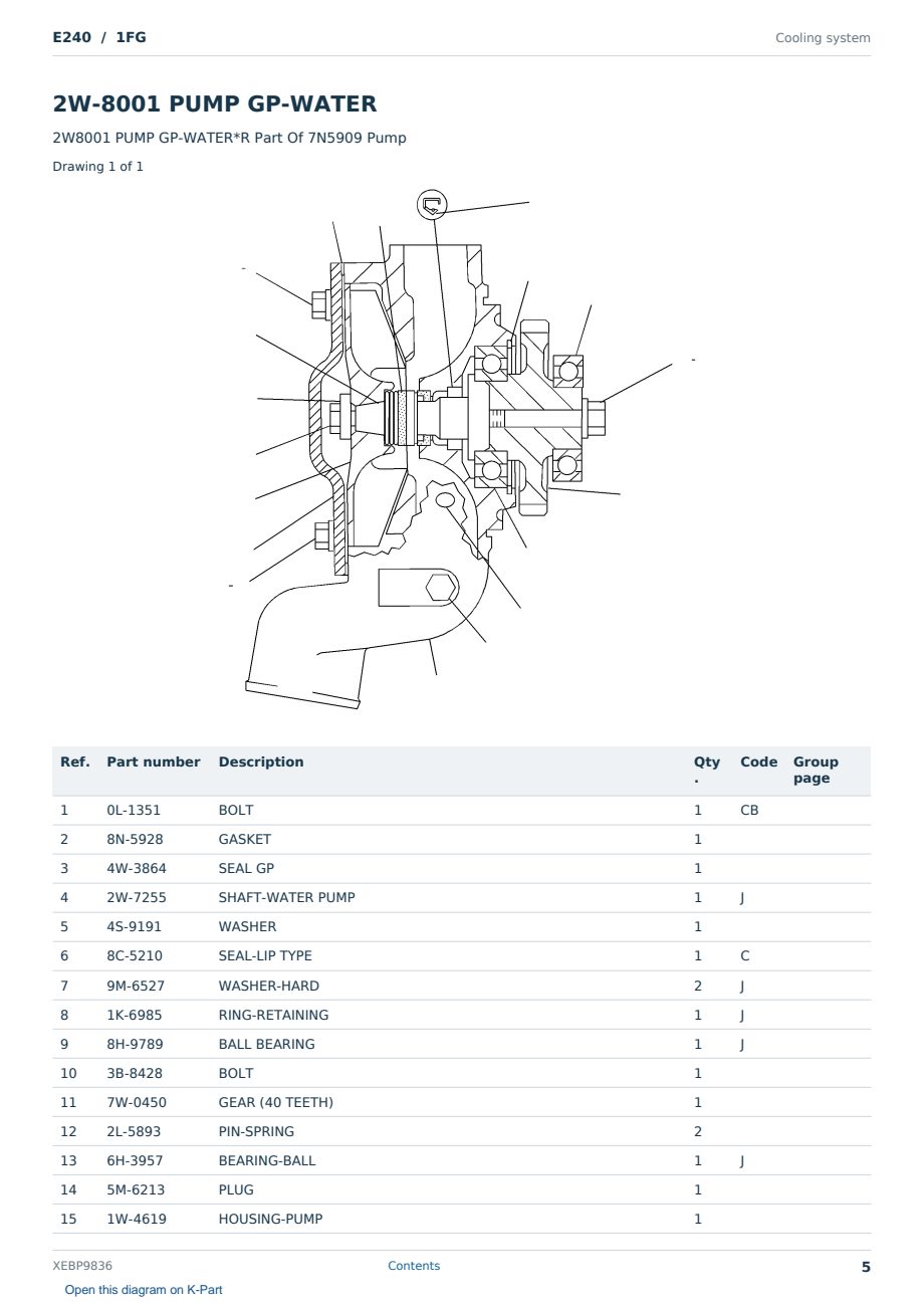Caterpillar E240 S/N 1FG Partsbook XEBP9836 (English) - sample page 5 of 10 Caterpillar E240 S/N 1FG Partsbook XEBP9836 (English) - sample page 5 of 10