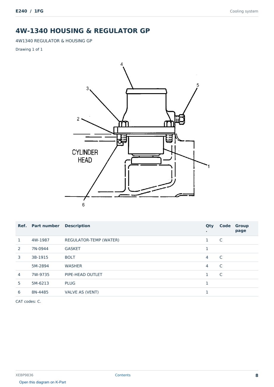 Caterpillar E240 S/N 1FG Partsbook XEBP9836 (English) - sample page 8 of 10 Caterpillar E240 S/N 1FG Partsbook XEBP9836 (English) - sample page 8 of 10