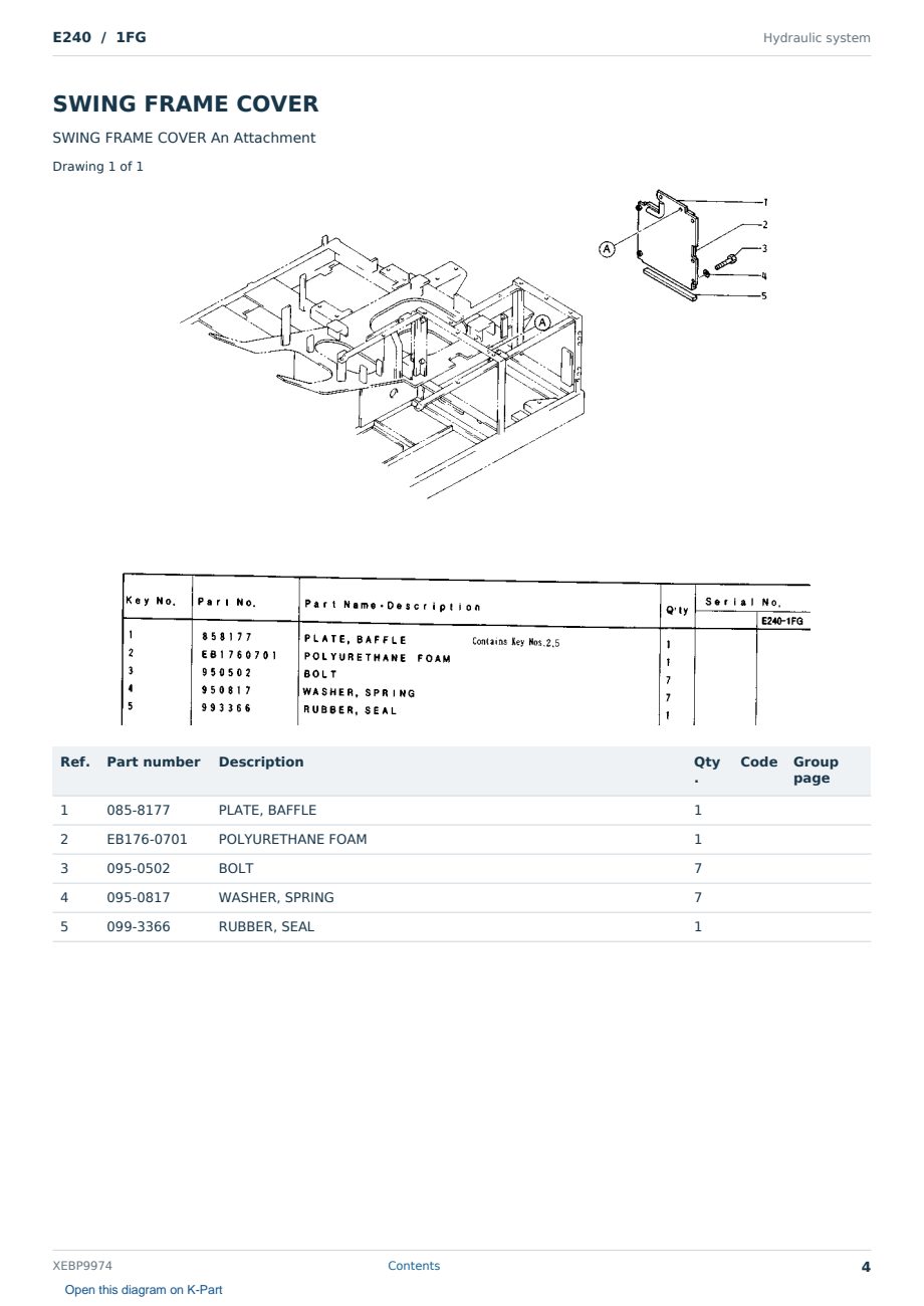 Caterpillar E240 S/N 1FG Partsbook XEBP9974 (English) - sample page 4 of 10 Caterpillar E240 S/N 1FG Partsbook XEBP9974 (English) - sample page 4 of 10