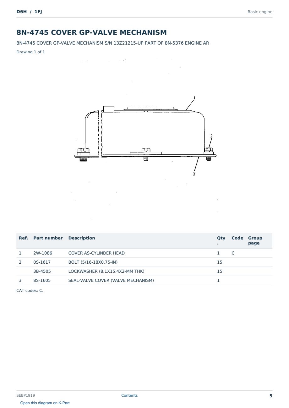 Caterpillar D6H S/N 1FJ Partsbook SEBP1919 (English) - sample page 5 of 10 Caterpillar D6H S/N 1FJ Partsbook SEBP1919 (English) - sample page 5 of 10