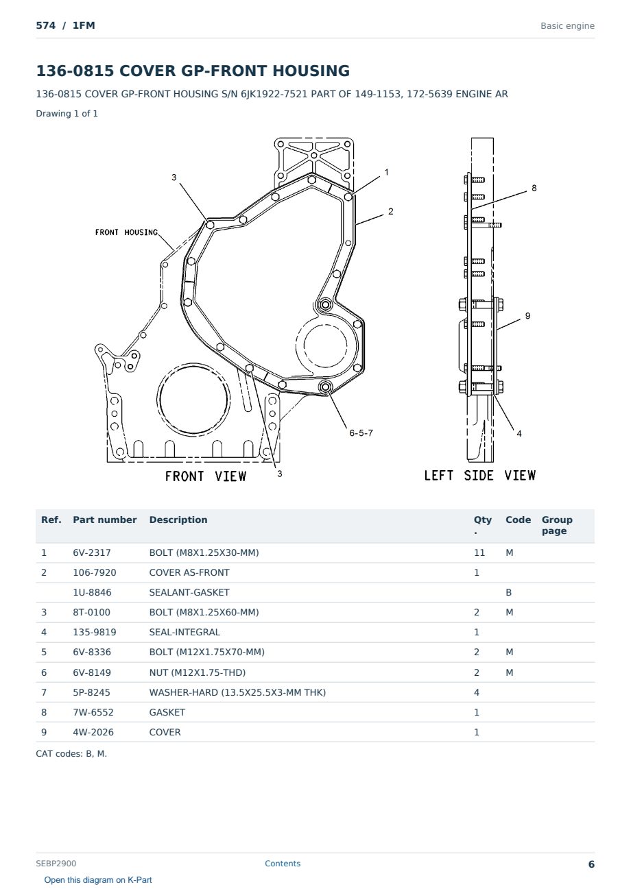 Caterpillar 574 S/N 1FM Partsbook SEBP2900 (English) - sample page 6 of 10 Caterpillar 574 S/N 1FM Partsbook SEBP2900 (English) - sample page 6 of 10