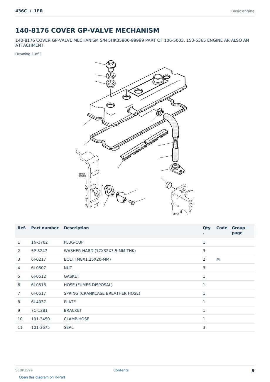 Caterpillar 436C S/N 1FR Partsbook SEBP2599 (English) - sample page 9 of 10 Caterpillar 436C S/N 1FR Partsbook SEBP2599 (English) - sample page 9 of 10