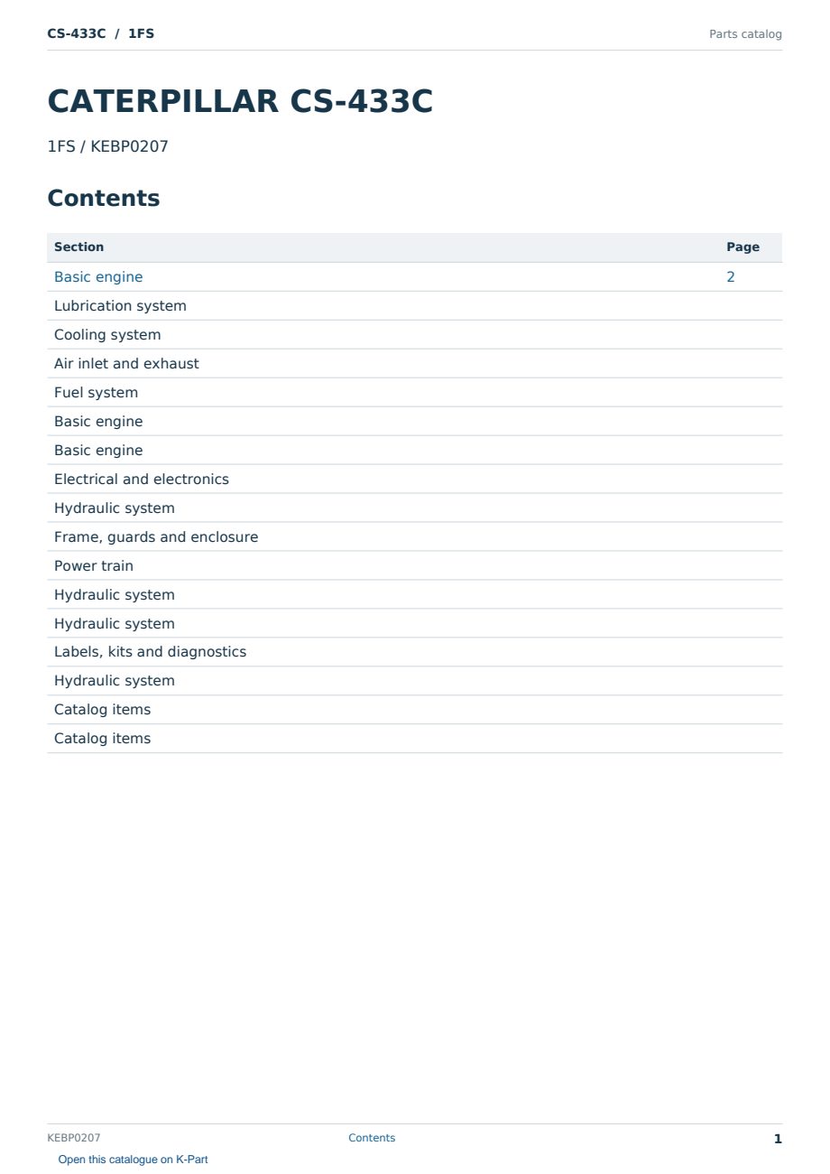 Caterpillar CS-433C S/N 1FS Partsbook KEBP0207 (English) - sample page 1 of 10 Caterpillar CS-433C S/N 1FS Partsbook KEBP0207 (English) - sample page 1 of 10