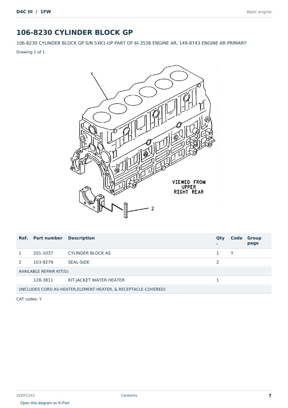 Caterpillar D4C III S/N 1FW Partsbook SEBP2242 (English) - sample page 7 of 10 Caterpillar D4C III S/N 1FW Partsbook SEBP2242 (English) - sample page 7 of 10