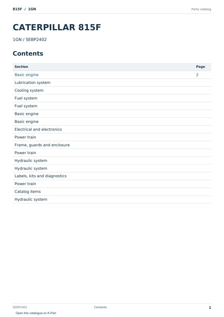 Caterpillar 815F S/N 1GN Partsbook SEBP2402 (English) - sample page 1 of 10 Caterpillar 815F S/N 1GN Partsbook SEBP2402 (English) - sample page 1 of 10