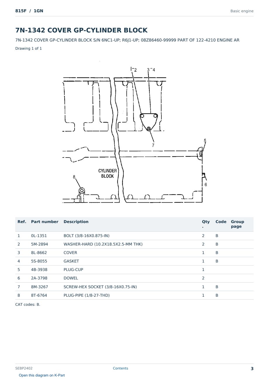 Caterpillar 815F S/N 1GN Partsbook SEBP2402 (English) - sample page 3 of 10 Caterpillar 815F S/N 1GN Partsbook SEBP2402 (English) - sample page 3 of 10