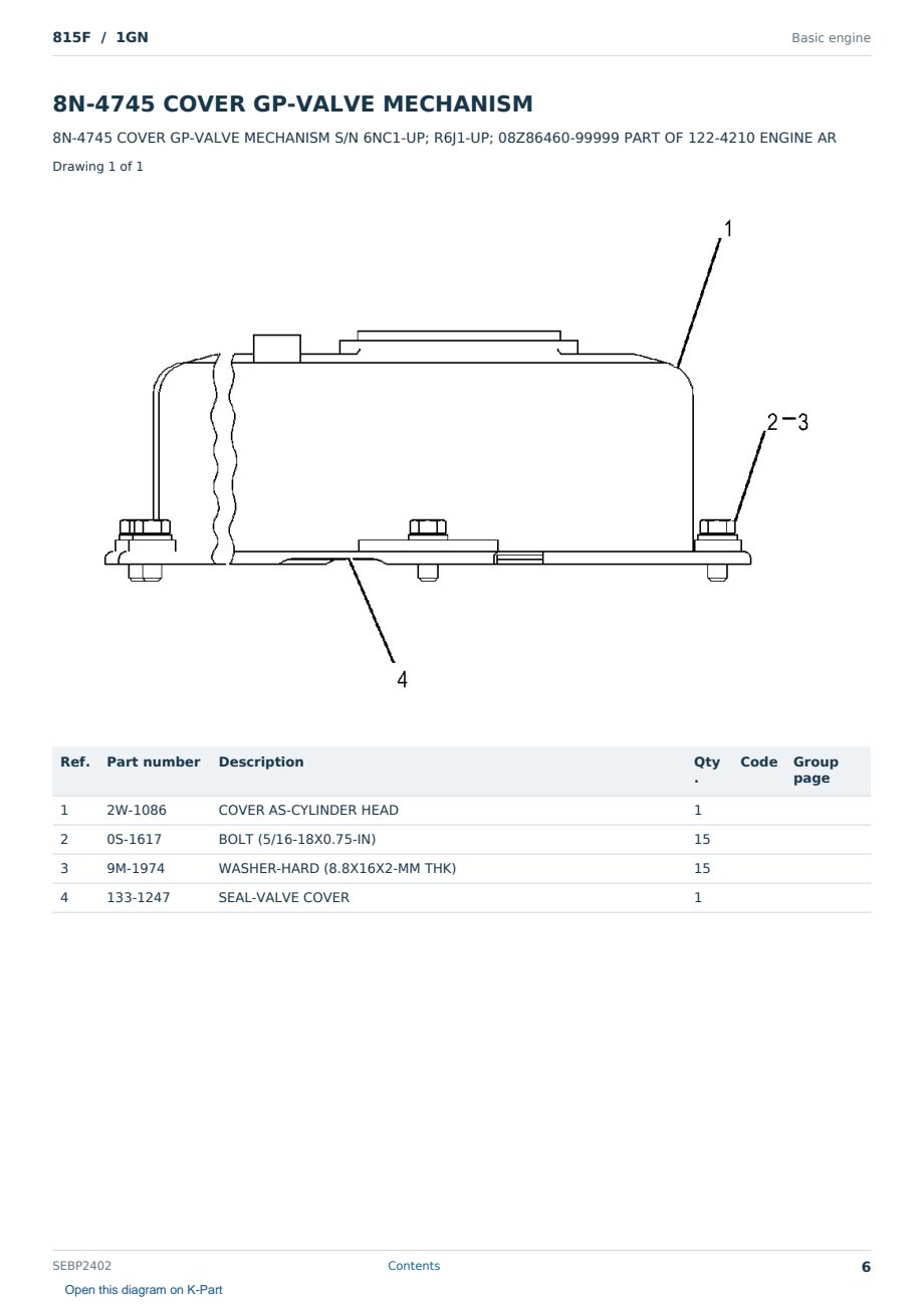 Caterpillar 815F S/N 1GN Partsbook SEBP2402 (English) - sample page 6 of 10 Caterpillar 815F S/N 1GN Partsbook SEBP2402 (English) - sample page 6 of 10