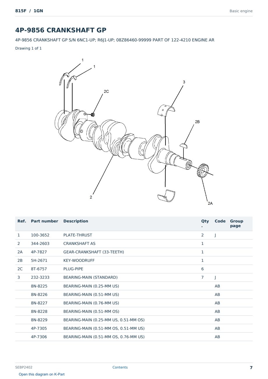 Caterpillar 815F S/N 1GN Partsbook SEBP2402 (English) - sample page 7 of 10 Caterpillar 815F S/N 1GN Partsbook SEBP2402 (English) - sample page 7 of 10