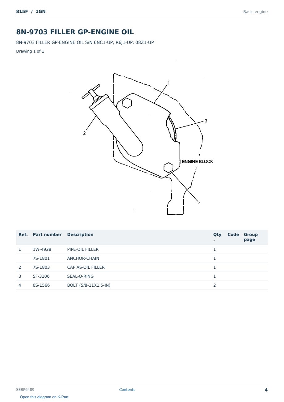 Caterpillar 815F S/N 1GN Partsbook SEBP6489 (English) - sample page 4 of 10 Caterpillar 815F S/N 1GN Partsbook SEBP6489 (English) - sample page 4 of 10