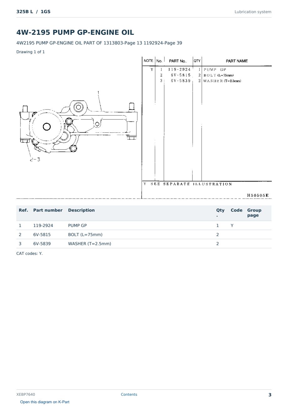 Caterpillar 325B L S/N 1GS Partsbook XEBP7640 (English) - sample page 3 of 10 Caterpillar 325B L S/N 1GS Partsbook XEBP7640 (English) - sample page 3 of 10