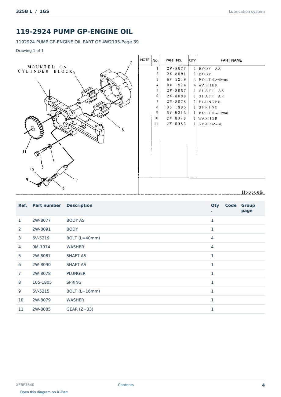 Caterpillar 325B L S/N 1GS Partsbook XEBP7640 (English) - sample page 4 of 10 Caterpillar 325B L S/N 1GS Partsbook XEBP7640 (English) - sample page 4 of 10