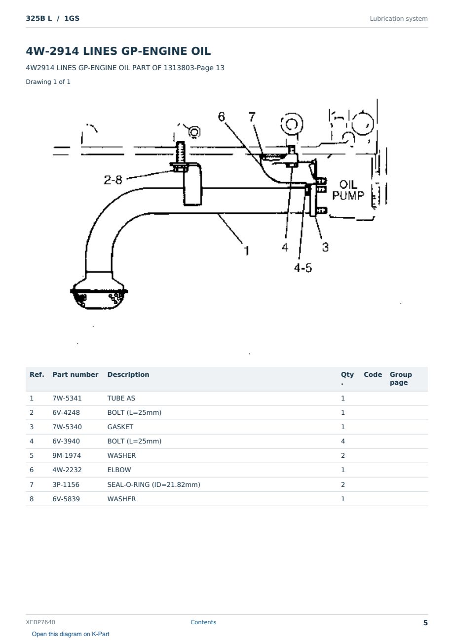 Caterpillar 325B L S/N 1GS Partsbook XEBP7640 (English) - sample page 5 of 10 Caterpillar 325B L S/N 1GS Partsbook XEBP7640 (English) - sample page 5 of 10