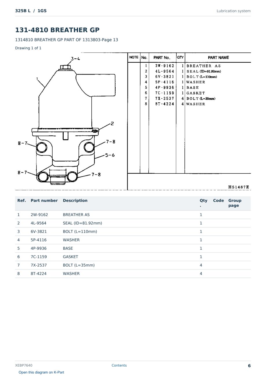 Caterpillar 325B L S/N 1GS Partsbook XEBP7640 (English) - sample page 6 of 10 Caterpillar 325B L S/N 1GS Partsbook XEBP7640 (English) - sample page 6 of 10