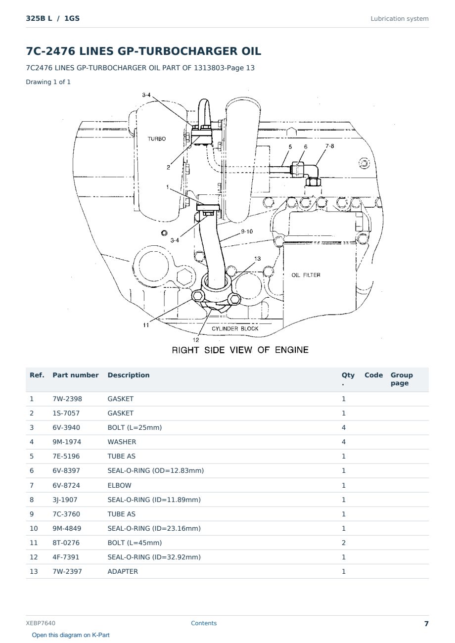 Caterpillar 325B L S/N 1GS Partsbook XEBP7640 (English) - sample page 7 of 10 Caterpillar 325B L S/N 1GS Partsbook XEBP7640 (English) - sample page 7 of 10