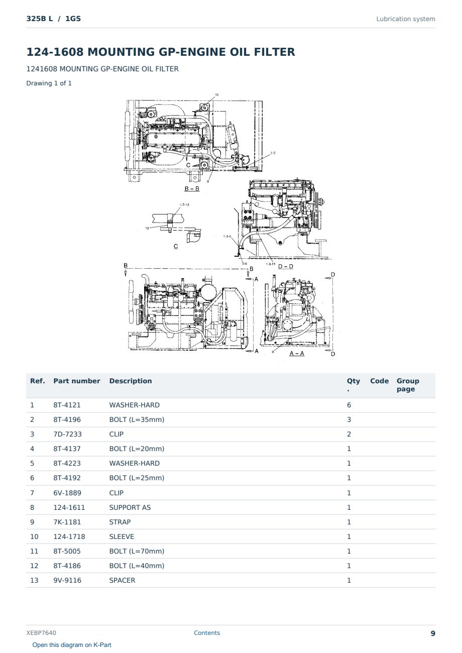 Caterpillar 325B L S/N 1GS Partsbook XEBP7640 (English) - sample page 9 of 10 Caterpillar 325B L S/N 1GS Partsbook XEBP7640 (English) - sample page 9 of 10