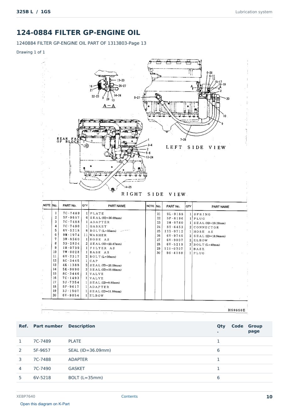Caterpillar 325B L S/N 1GS Partsbook XEBP7640 (English) - sample page 10 of 10 Caterpillar 325B L S/N 1GS Partsbook XEBP7640 (English) - sample page 10 of 10