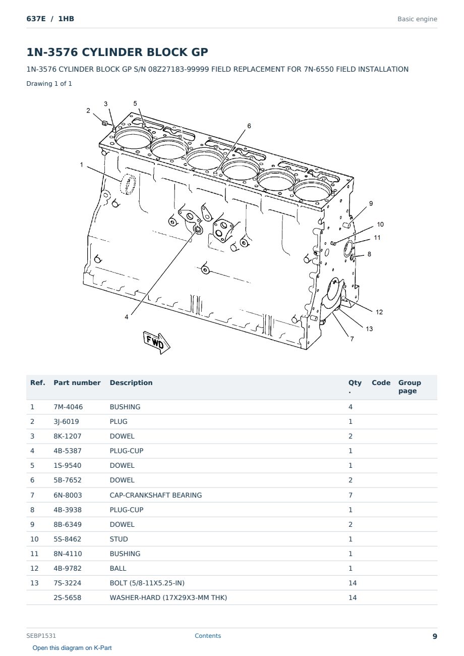 Caterpillar 637E S/N 1HB Partsbook SEBP1531 (English) - sample page 9 of 10 Caterpillar 637E S/N 1HB Partsbook SEBP1531 (English) - sample page 9 of 10
