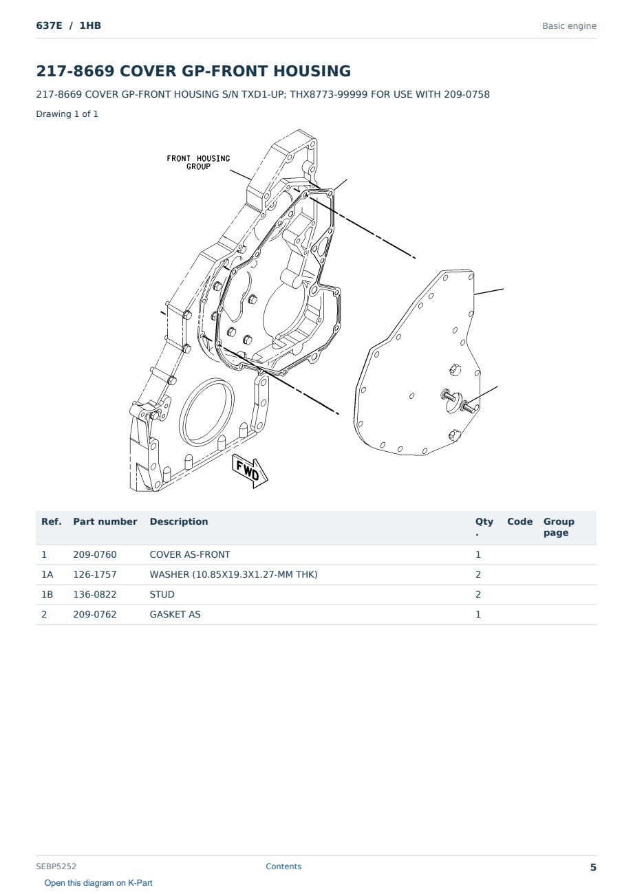 Caterpillar 637E S/N 1HB Partsbook SEBP5252 (English) - sample page 5 of 10 Caterpillar 637E S/N 1HB Partsbook SEBP5252 (English) - sample page 5 of 10