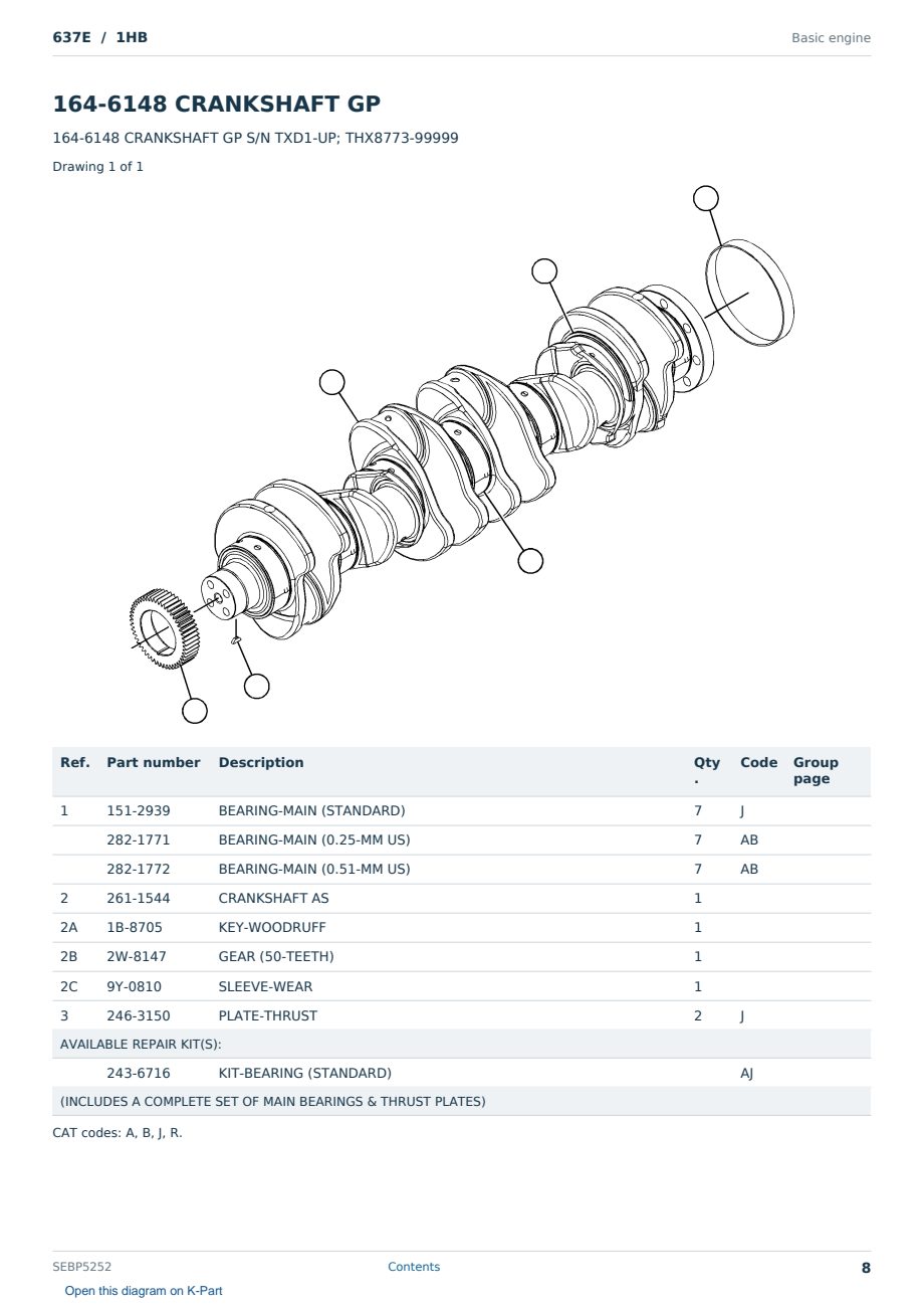 Caterpillar 637E S/N 1HB Partsbook SEBP5252 (English) - sample page 8 of 10 Caterpillar 637E S/N 1HB Partsbook SEBP5252 (English) - sample page 8 of 10