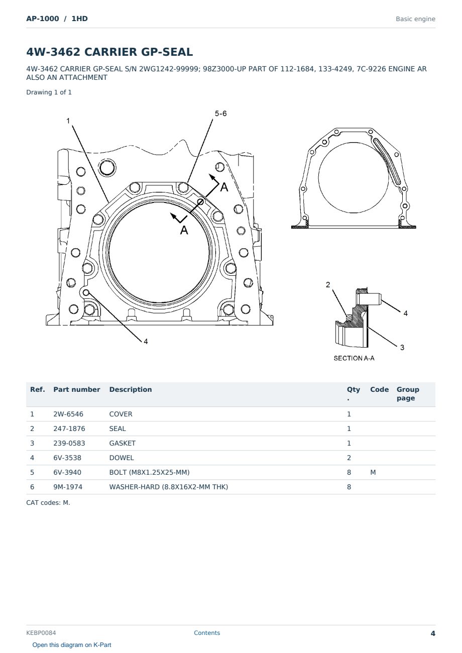 Caterpillar AP-1000 S/N 1HD Partsbook KEBP0084 (English) - sample page 4 of 10 Caterpillar AP-1000 S/N 1HD Partsbook KEBP0084 (English) - sample page 4 of 10