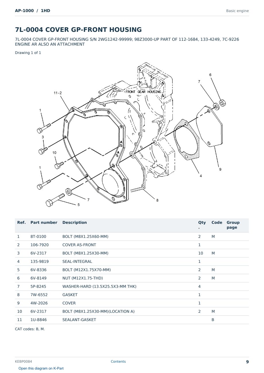 Caterpillar AP-1000 S/N 1HD Partsbook KEBP0084 (English) - sample page 9 of 10 Caterpillar AP-1000 S/N 1HD Partsbook KEBP0084 (English) - sample page 9 of 10
