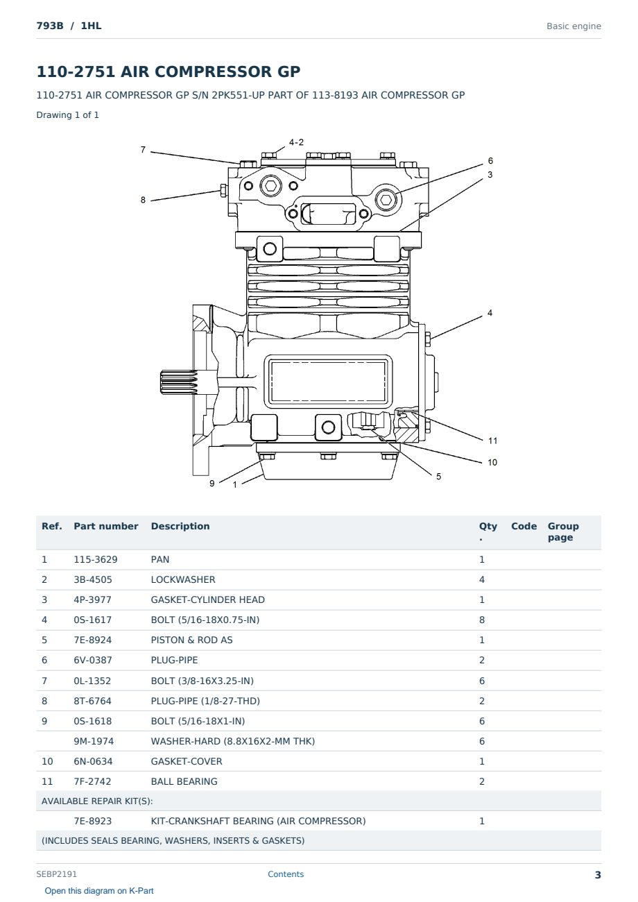 Caterpillar 793B S/N 1HL Partsbook SEBP2191 (English) - sample page 3 of 10 Caterpillar 793B S/N 1HL Partsbook SEBP2191 (English) - sample page 3 of 10