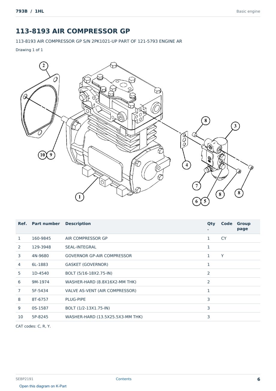 Caterpillar 793B S/N 1HL Partsbook SEBP2191 (English) - sample page 6 of 10 Caterpillar 793B S/N 1HL Partsbook SEBP2191 (English) - sample page 6 of 10