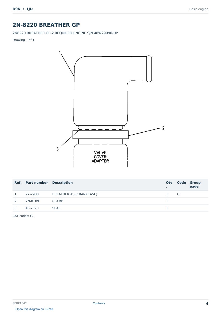 Caterpillar D9N S/N 1JD Partsbook SEBP1642 (English) - sample page 4 of 10 Caterpillar D9N S/N 1JD Partsbook SEBP1642 (English) - sample page 4 of 10