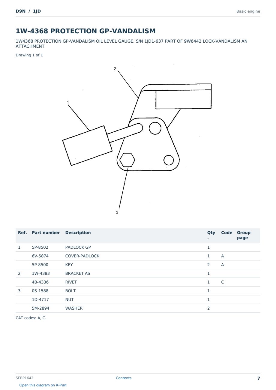 Caterpillar D9N S/N 1JD Partsbook SEBP1642 (English) - sample page 7 of 10 Caterpillar D9N S/N 1JD Partsbook SEBP1642 (English) - sample page 7 of 10