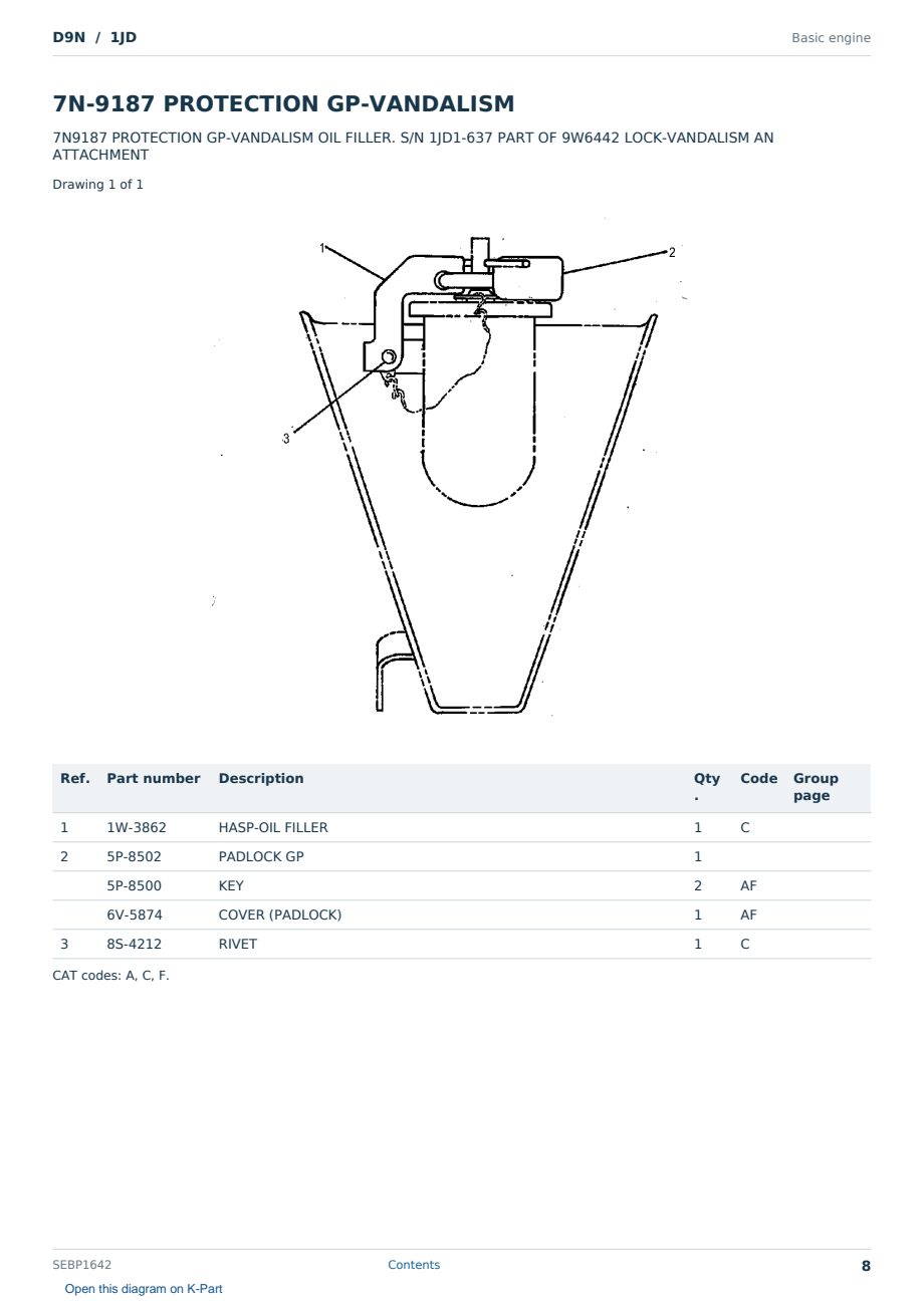 Caterpillar D9N S/N 1JD Partsbook SEBP1642 (English) - sample page 8 of 10 Caterpillar D9N S/N 1JD Partsbook SEBP1642 (English) - sample page 8 of 10