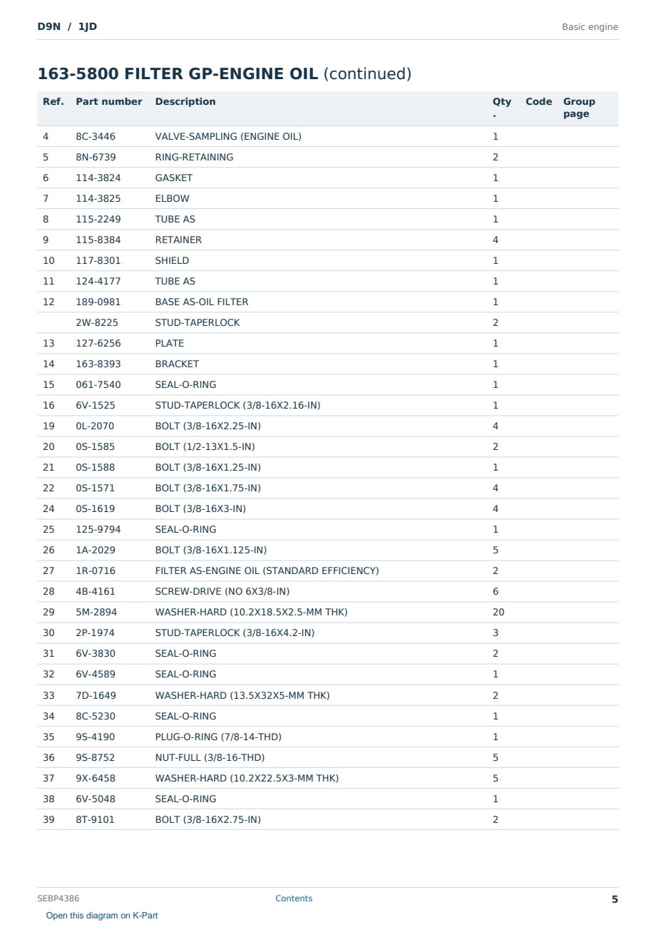 Caterpillar D9N S/N 1JD Partsbook SEBP4386 (English) - sample page 5 of 10 Caterpillar D9N S/N 1JD Partsbook SEBP4386 (English) - sample page 5 of 10