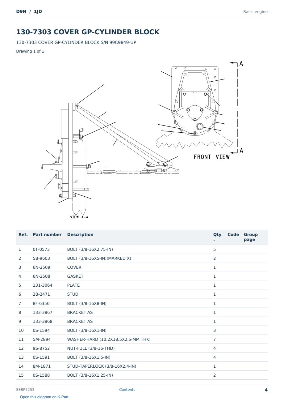 Caterpillar D9N S/N 1JD Partsbook SEBP5253 (English) - sample page 4 of 10 Caterpillar D9N S/N 1JD Partsbook SEBP5253 (English) - sample page 4 of 10