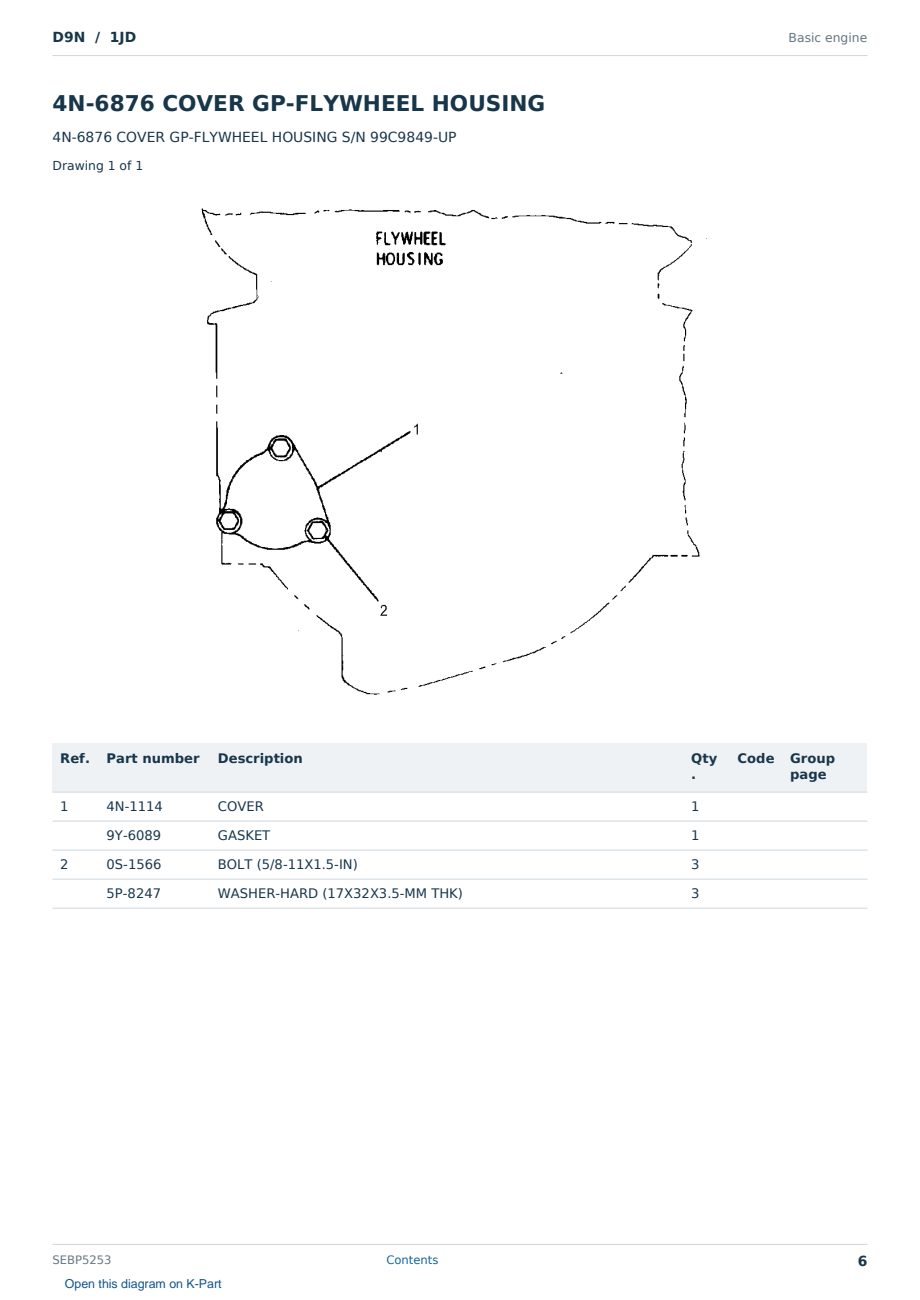 Caterpillar D9N S/N 1JD Partsbook SEBP5253 (English) - sample page 6 of 10 Caterpillar D9N S/N 1JD Partsbook SEBP5253 (English) - sample page 6 of 10