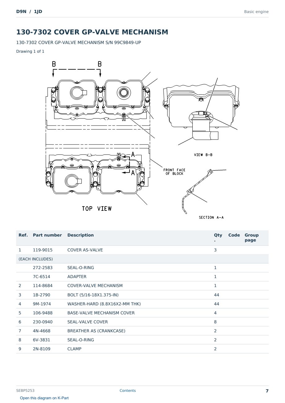 Caterpillar D9N S/N 1JD Partsbook SEBP5253 (English) - sample page 7 of 10 Caterpillar D9N S/N 1JD Partsbook SEBP5253 (English) - sample page 7 of 10