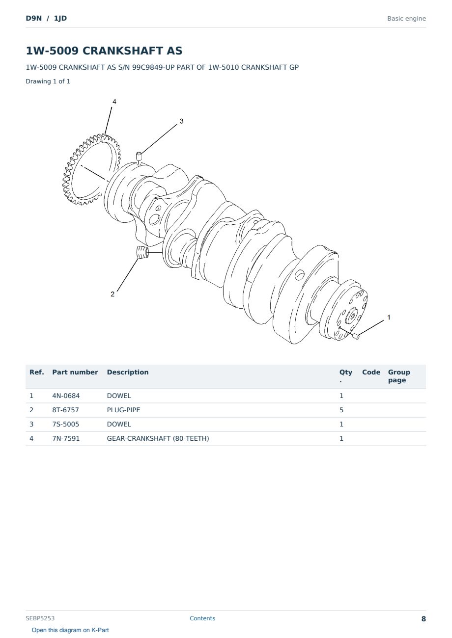 Caterpillar D9N S/N 1JD Partsbook SEBP5253 (English) - sample page 8 of 10 Caterpillar D9N S/N 1JD Partsbook SEBP5253 (English) - sample page 8 of 10