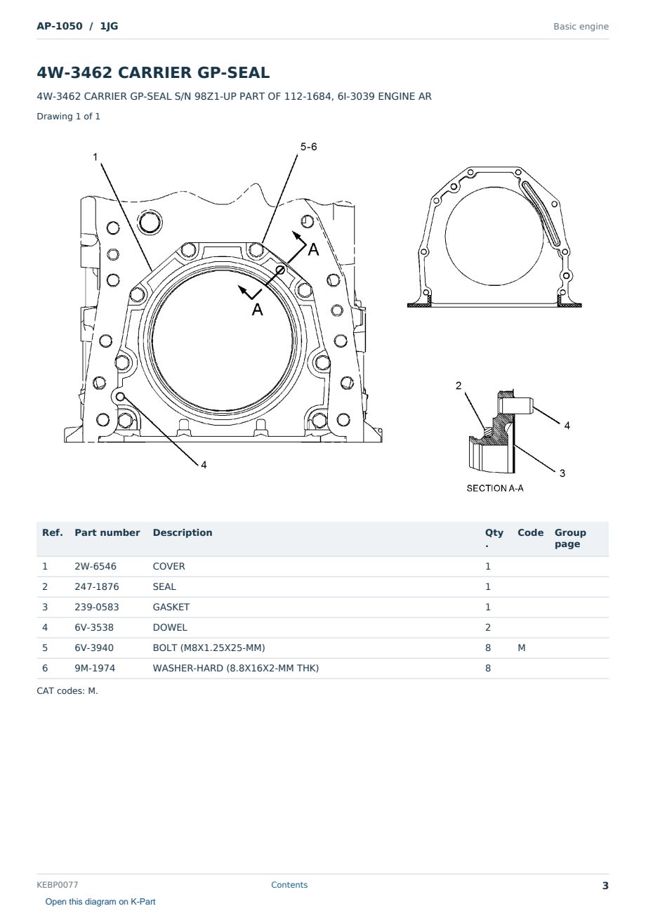 Caterpillar AP-1050 S/N 1JG Partsbook KEBP0077 (English) - sample page 3 of 10 Caterpillar AP-1050 S/N 1JG Partsbook KEBP0077 (English) - sample page 3 of 10