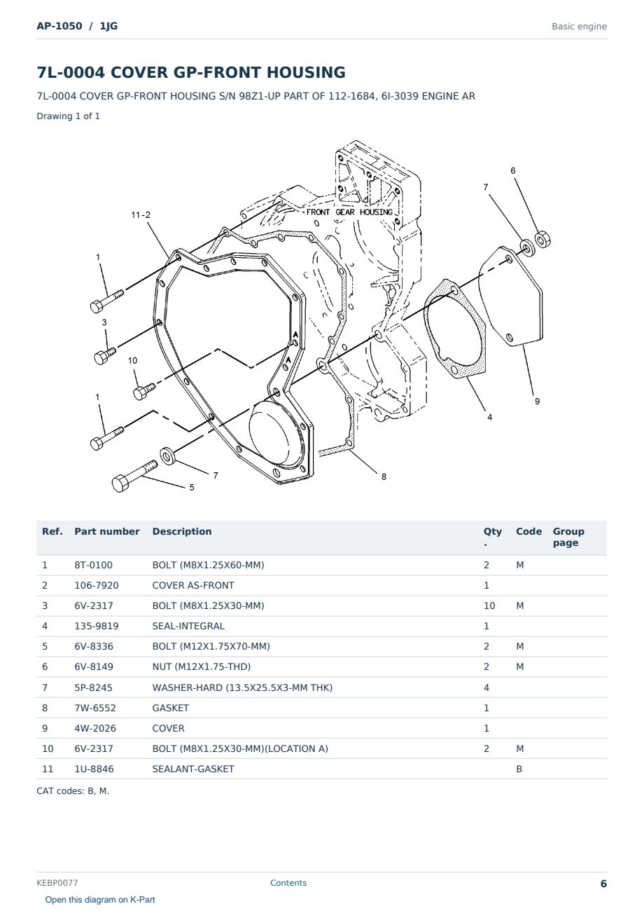 Caterpillar AP-1050 S/N 1JG Partsbook KEBP0077 (English) - sample page 6 of 10 Caterpillar AP-1050 S/N 1JG Partsbook KEBP0077 (English) - sample page 6 of 10