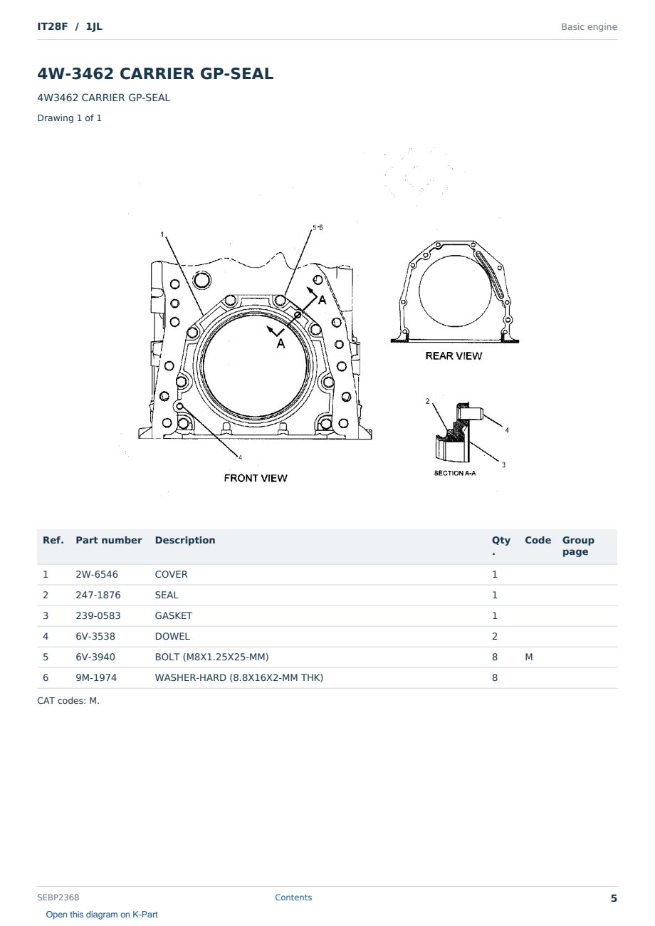 Caterpillar IT28F S/N 1JL Partsbook SEBP2368 (English) - sample page 5 of 10 Caterpillar IT28F S/N 1JL Partsbook SEBP2368 (English) - sample page 5 of 10