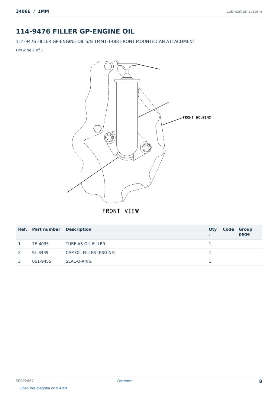Caterpillar 3406E S/N 1MM Partsbook SEBP2867 (English) - sample page 8 of 10 Caterpillar 3406E S/N 1MM Partsbook SEBP2867 (English) - sample page 8 of 10