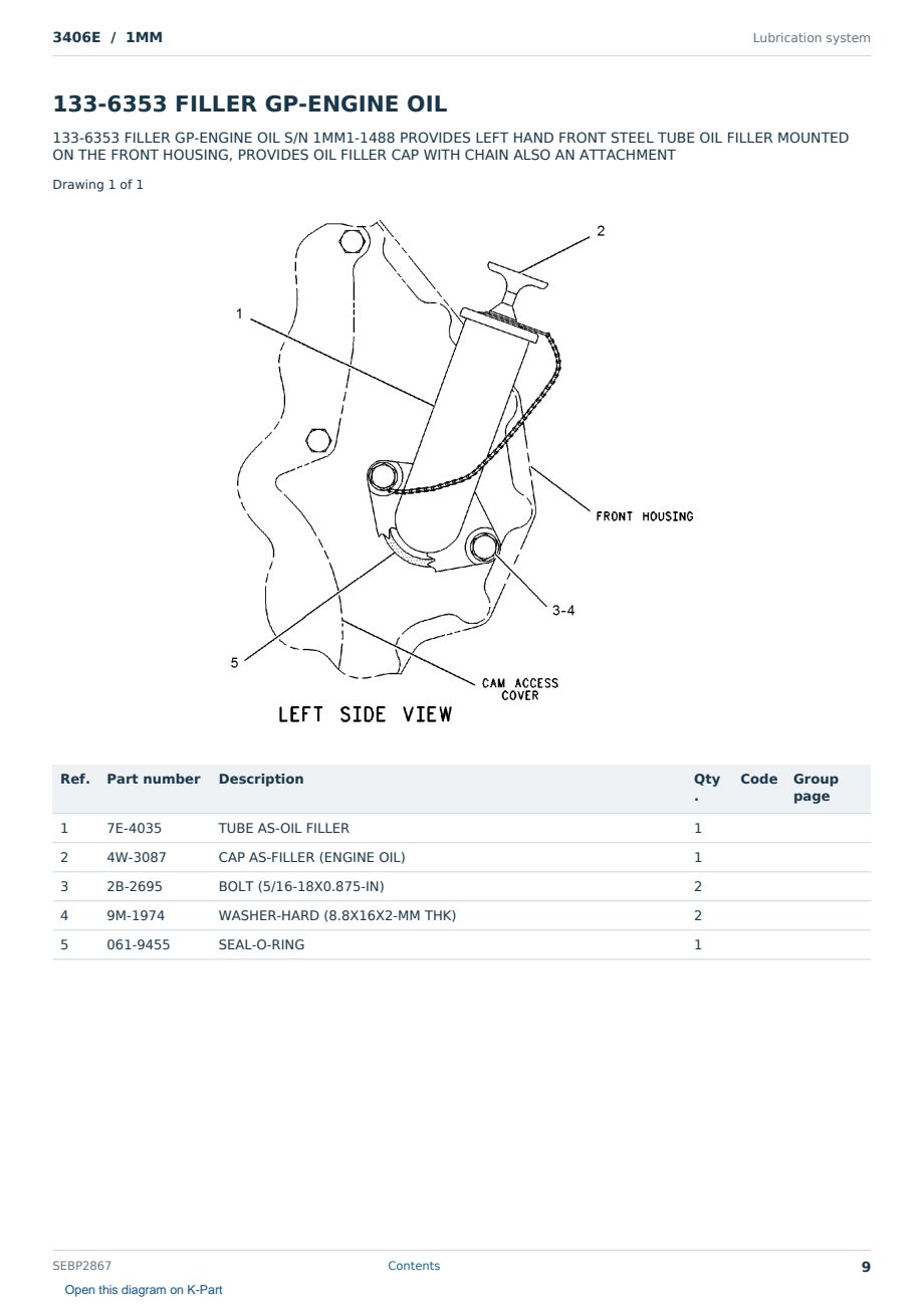 Caterpillar 3406E S/N 1MM Partsbook SEBP2867 (English) - sample page 9 of 10 Caterpillar 3406E S/N 1MM Partsbook SEBP2867 (English) - sample page 9 of 10