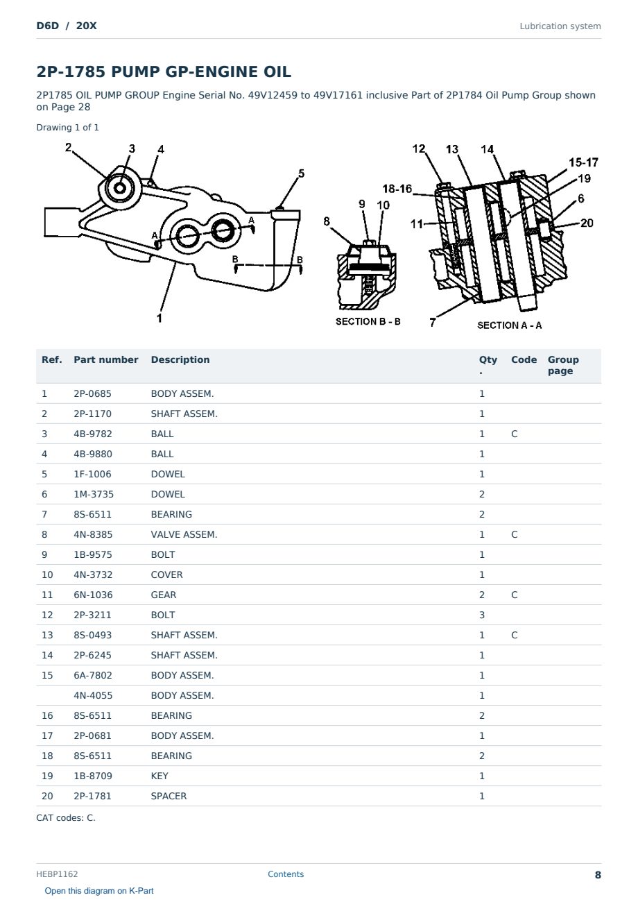 Caterpillar D6D S/N 20X Partsbook HEBP1162 (English) - sample page 8 of 10 Caterpillar D6D S/N 20X Partsbook HEBP1162 (English) - sample page 8 of 10