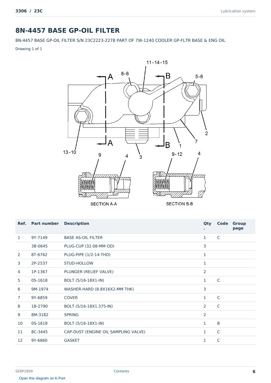 Caterpillar 3306 S/N 23C Partsbook SEBP2809 (English) - sample page 6 of 10 Caterpillar 3306 S/N 23C Partsbook SEBP2809 (English) - sample page 6 of 10